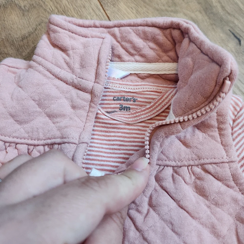 3m Pink Quilted Vest with Gray Pants Set